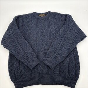Inis Crafts Mens XL 100% Wool Cable Knit Sweater Made in Ireland Blue